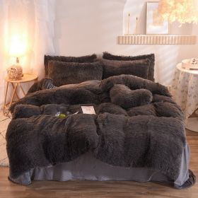 Luxury Thick Fleece Duvet Cover Queen King Winter Warm Bed Quilt Cover Pillowcase Fluffy Plush Shaggy Bedclothes Bedding Set Winter Body Keep War (Option: Dark Grey-2.0M)