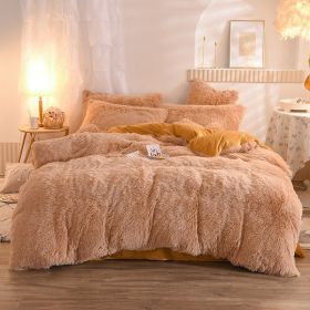 Luxury Thick Fleece Duvet Cover Queen King Winter Warm Bed Quilt Cover Pillowcase Fluffy Plush Shaggy Bedclothes Bedding Set Winter Body Keep War (Option: Camel-1.5m bed sheet)