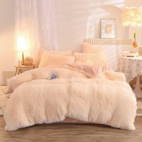 Luxury Thick Fleece Duvet Cover Queen King Winter Warm Bed Quilt Cover Pillowcase Fluffy Plush Shaggy Bedclothes Bedding Set Winter Body Keep War (Option: Beige-1.5m bed sheet)