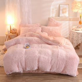 Luxury Thick Fleece Duvet Cover Queen King Winter Warm Bed Quilt Cover Pillowcase Fluffy Plush Shaggy Bedclothes Bedding Set Winter Body Keep War (Option: Pink-1.5M)