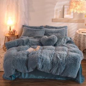 Luxury Thick Fleece Duvet Cover Queen King Winter Warm Bed Quilt Cover Pillowcase Fluffy Plush Shaggy Bedclothes Bedding Set Winter Body Keep War (Option: Light Blue-1.8M)