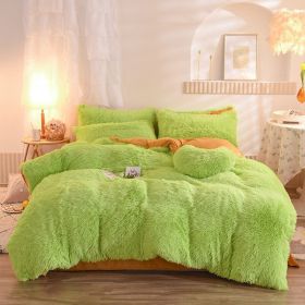 Luxury Thick Fleece Duvet Cover Queen King Winter Warm Bed Quilt Cover Pillowcase Fluffy Plush Shaggy Bedclothes Bedding Set Winter Body Keep War (Option: Green-1.8M)