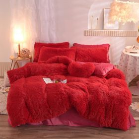 Luxury Thick Fleece Duvet Cover Queen King Winter Warm Bed Quilt Cover Pillowcase Fluffy Plush Shaggy Bedclothes Bedding Set Winter Body Keep War (Option: Red-2.0M)