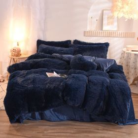 Luxury Thick Fleece Duvet Cover Queen King Winter Warm Bed Quilt Cover Pillowcase Fluffy Plush Shaggy Bedclothes Bedding Set Winter Body Keep War (Option: Navy-1.8M)