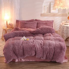 Luxury Thick Fleece Duvet Cover Queen King Winter Warm Bed Quilt Cover Pillowcase Fluffy Plush Shaggy Bedclothes Bedding Set Winter Body Keep War (Option: Bean Paste-1.8m bed sheet)