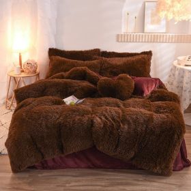 Luxury Thick Fleece Duvet Cover Queen King Winter Warm Bed Quilt Cover Pillowcase Fluffy Plush Shaggy Bedclothes Bedding Set Winter Body Keep War (Option: Coffee-1.8M)