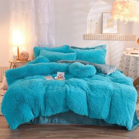 Luxury Thick Fleece Duvet Cover Queen King Winter Warm Bed Quilt Cover Pillowcase Fluffy Plush Shaggy Bedclothes Bedding Set Winter Body Keep War (Option: Blue-1.8M)