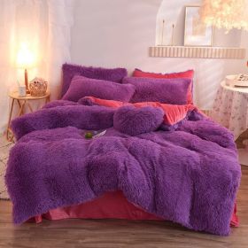 Luxury Thick Fleece Duvet Cover Queen King Winter Warm Bed Quilt Cover Pillowcase Fluffy Plush Shaggy Bedclothes Bedding Set Winter Body Keep War (Option: Purple-2.0M)