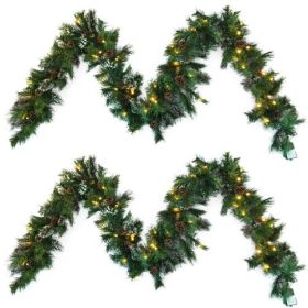 Christmas Wreath With 20 Pine Cones And 50 Warm White LED Lights With Timer - Battery Powered - Outdoor, 160 Pointed Heads (Color: Green)