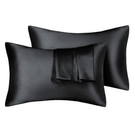 75D Satin Artificial Silk Pillowcase (Option: Black-King 20X36in-1pcs)