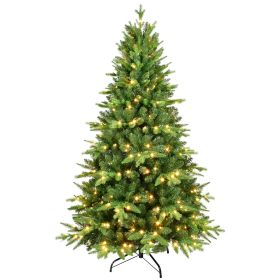 6 Feet PE & PVC Christmas Tree With Lights, Unique Christmas Tree Pre-lit 1228 Branch Tips, 350 Warm White LEDs And Metal Brackets, Art Christmas (Color: Green)