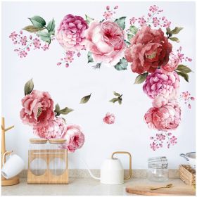 Home Wall Living Room Decoration Watercolor Peonies Flower Decoration Stickers (Color: Red)